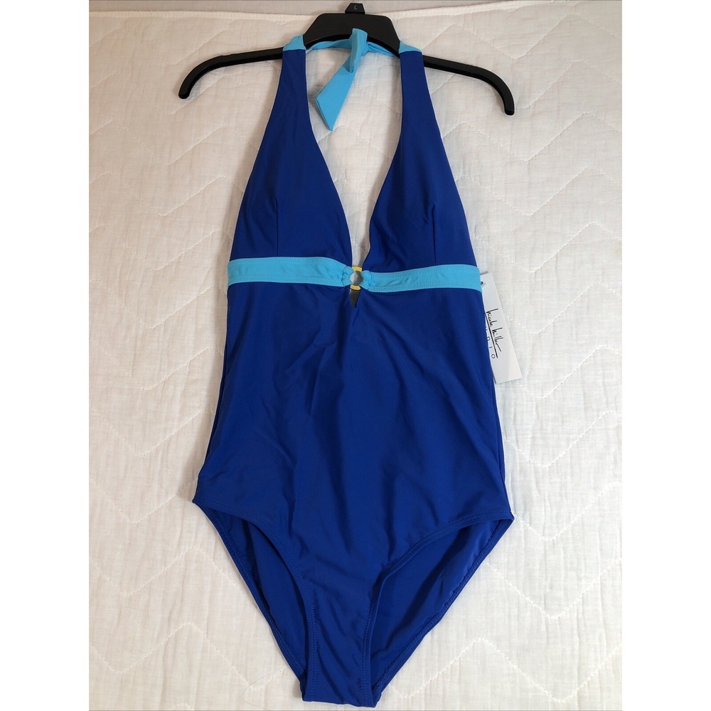 Nicole Miller Swimsuit Women's Size 8 Blue One‎ Piece Center Front Ring NWT